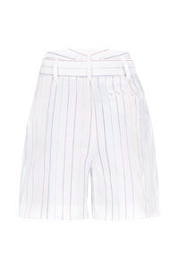 Short à fines rayures taille haute - Blanc