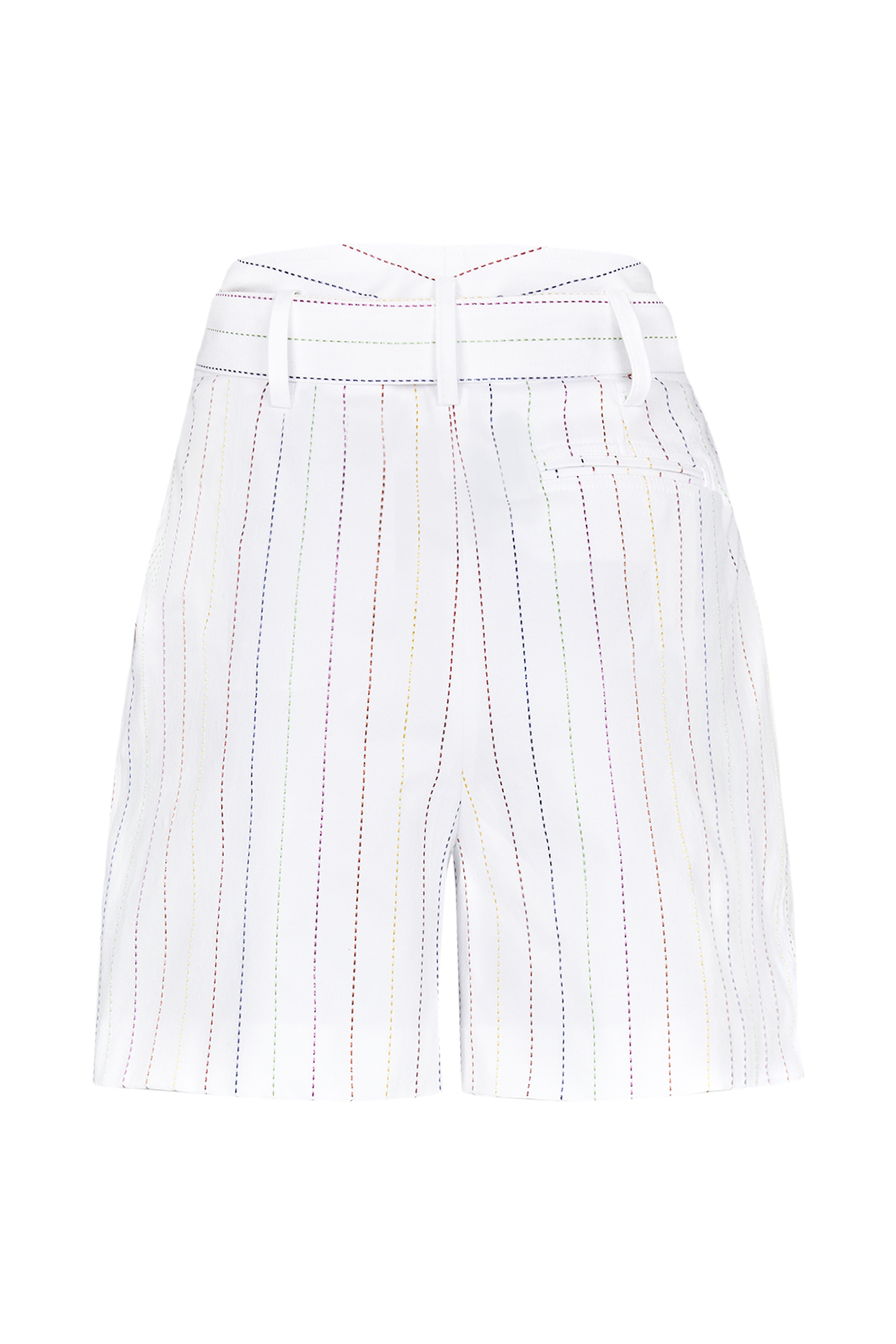 Short à fines rayures taille haute - Blanc