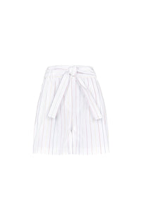 Short à fines rayures taille haute - Blanc