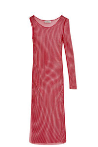 Robe longue en mesh fendue et asymétrique - Rouge