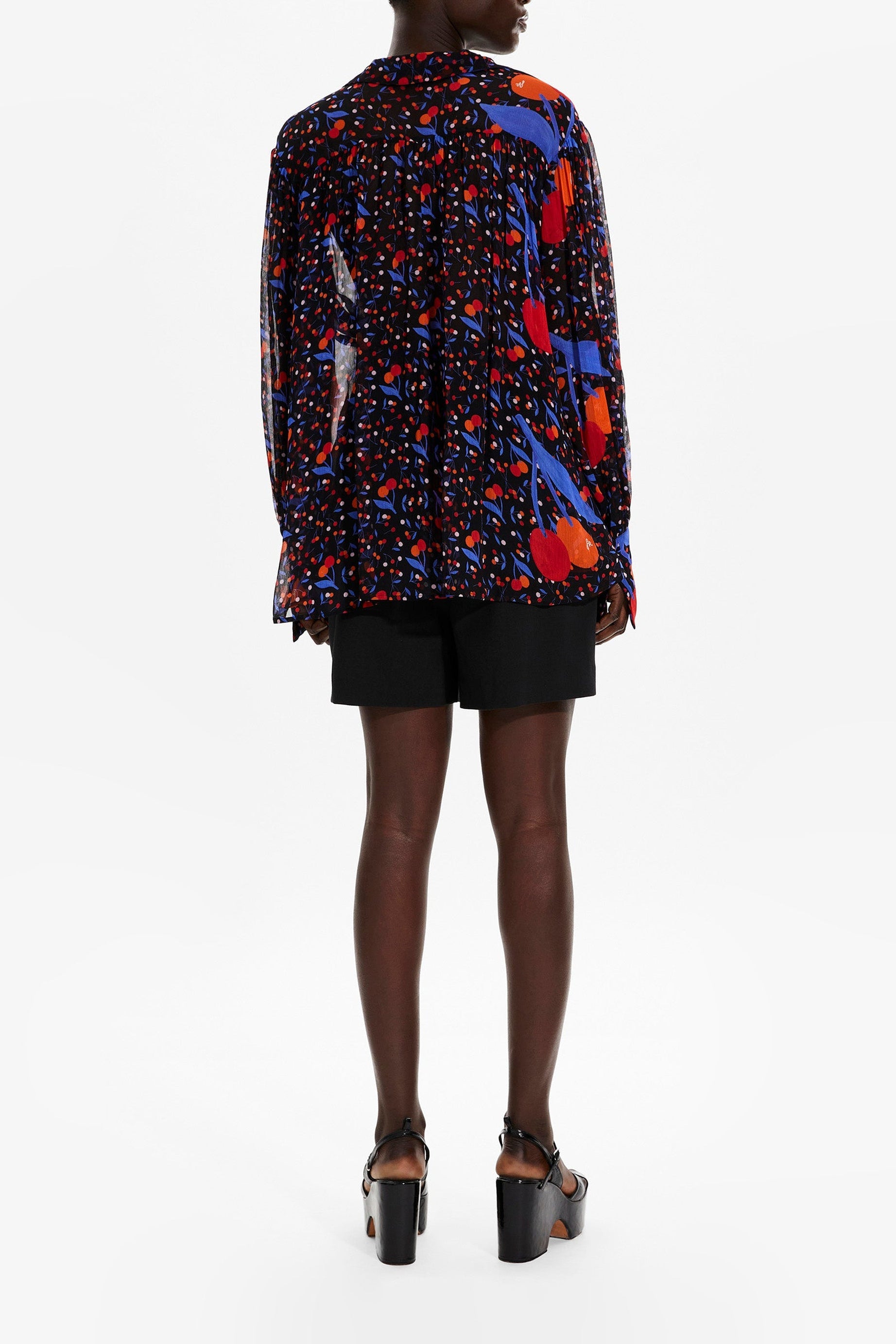 Chemise fluide à imprimé fleurie - Noir