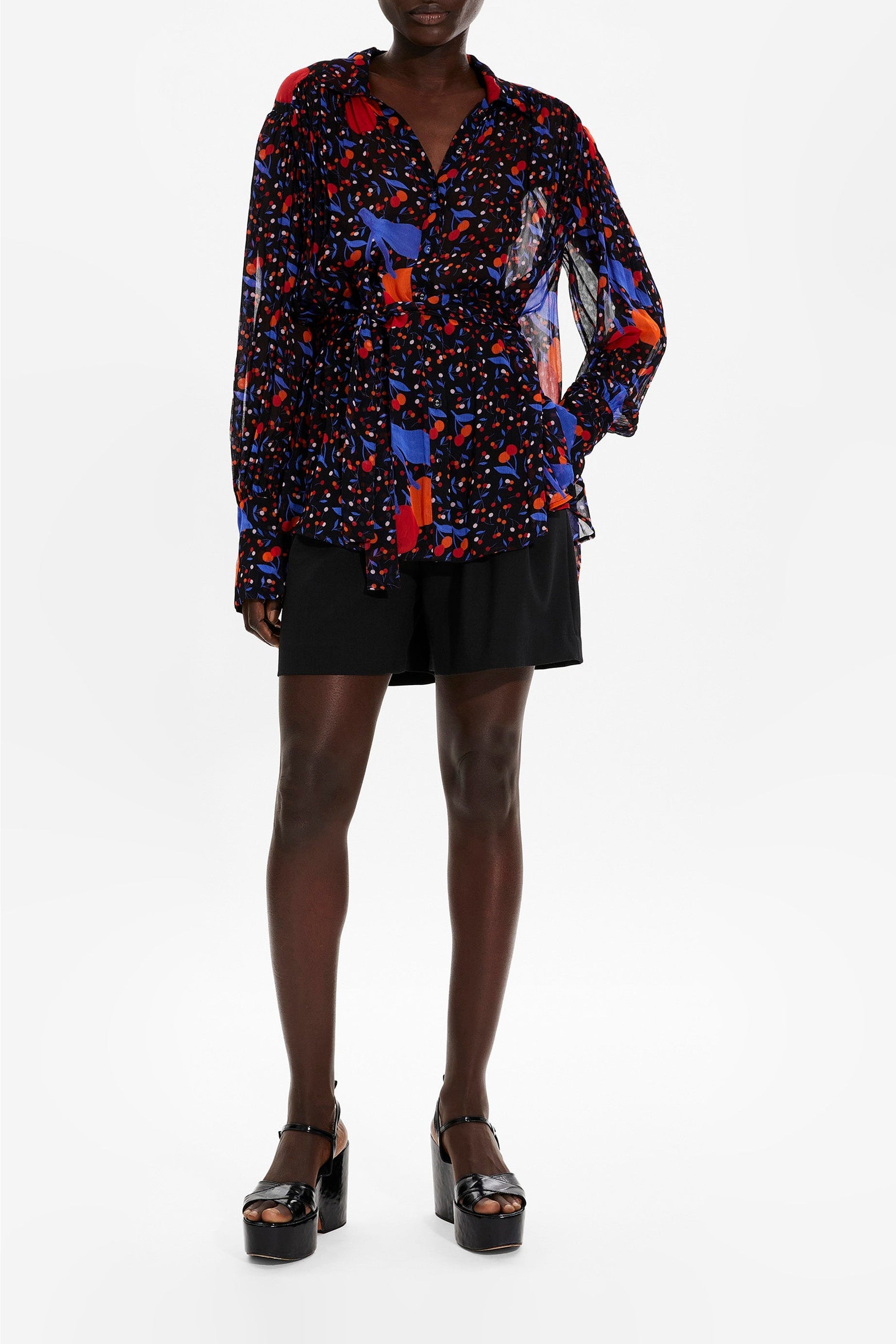 Chemise fluide à imprimé fleurie - Noir