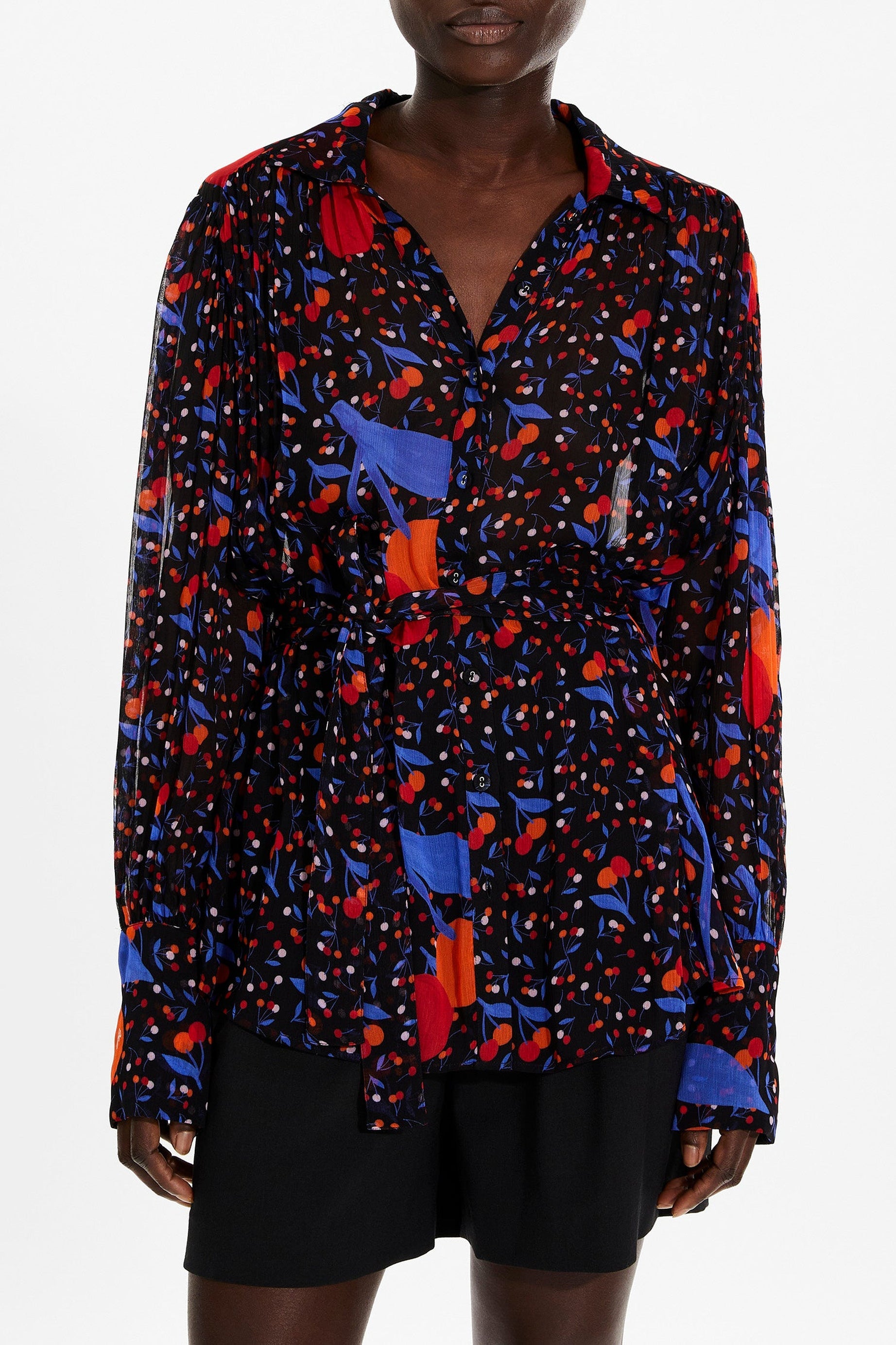 Chemise fluide à imprimé fleurie - Noir