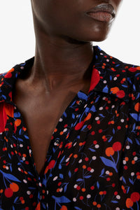 Chemise fluide à imprimé fleurie - Noir