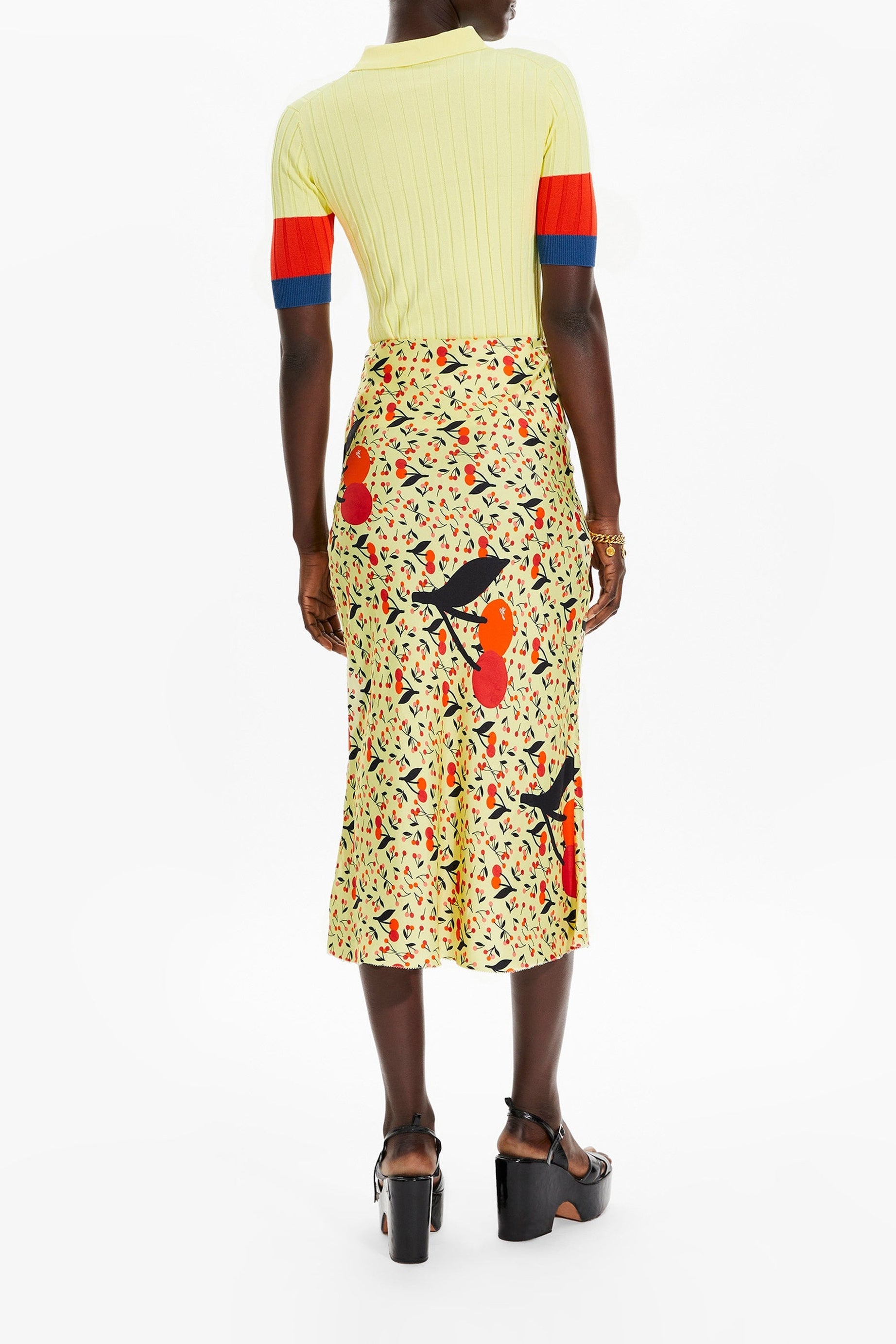 Jupe midi à motifs cerise - Baby Yellow