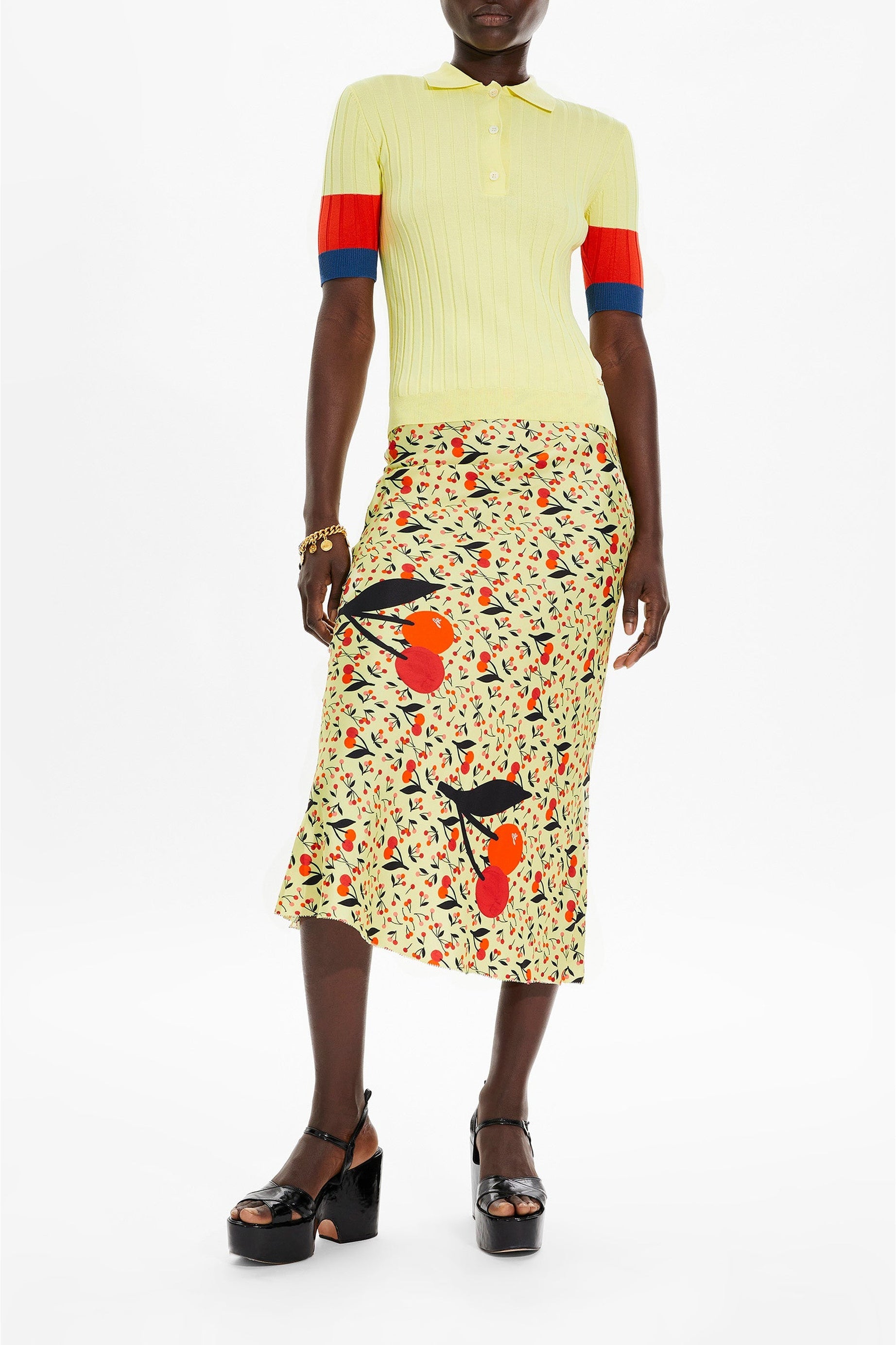 Jupe midi à motifs cerise - Baby Yellow