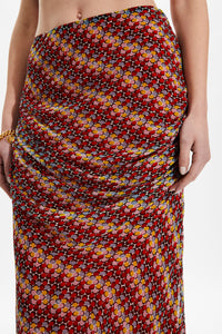 Jupe midi en soie à pois en soie - Multicolor