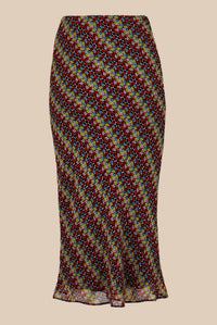 Jupe midi en soie à pois en soie - Multicolor