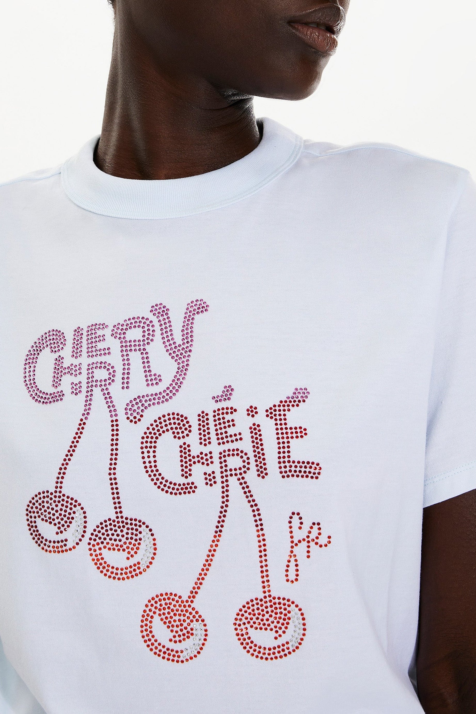 T-shirt Cherry à strass - Baby Blue