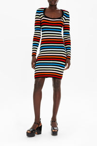 Robe courte à col carré - Multicolor