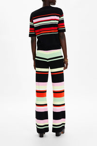 Pantalon rayé à jambes larges - Noir