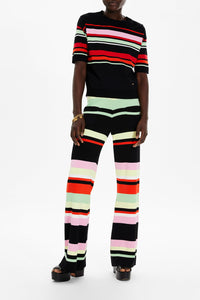 Pantalon rayé à jambes larges - Noir