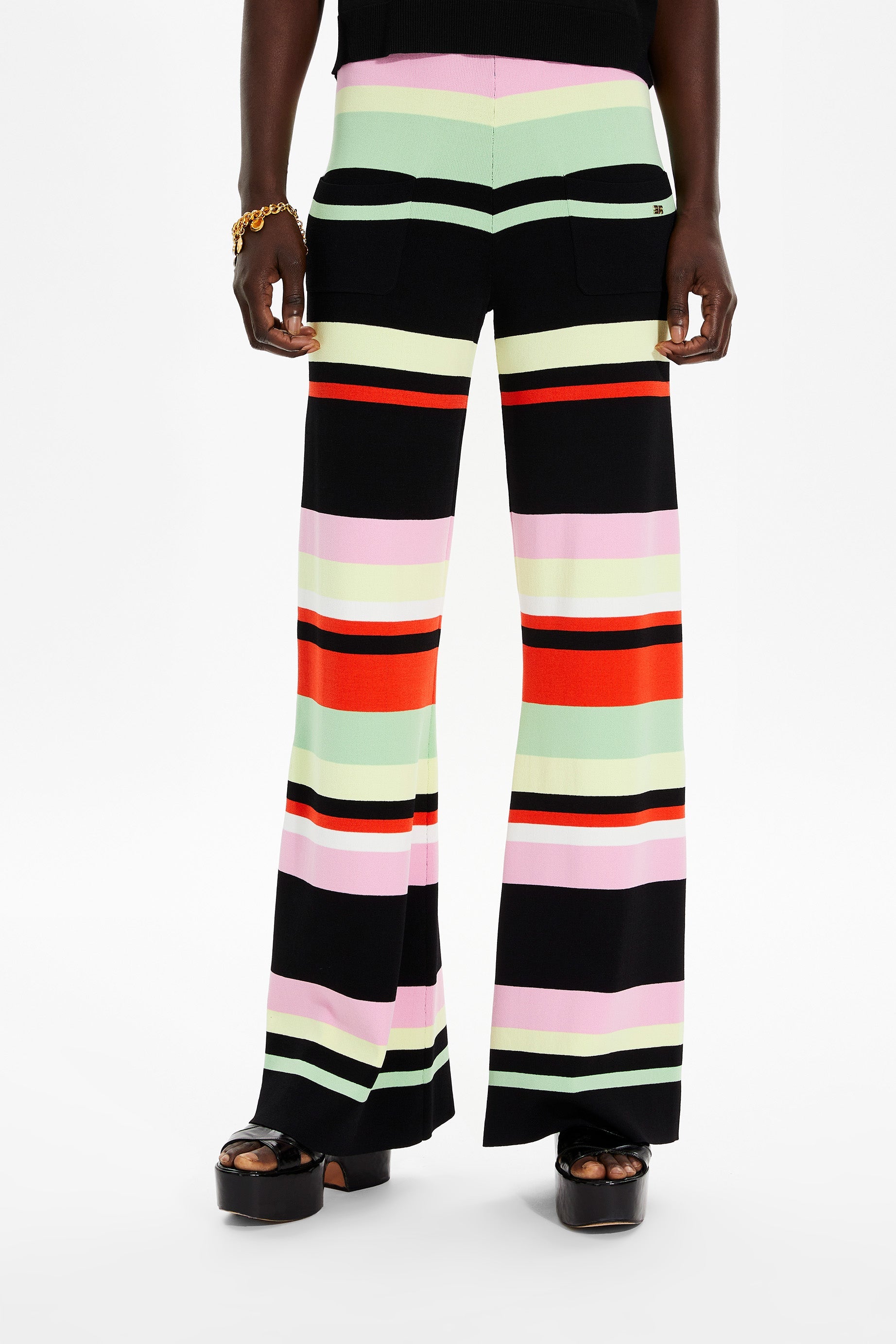 Pantalon rayé à jambes larges - Noir