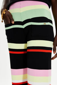 Pantalon rayé à jambes larges - Noir
