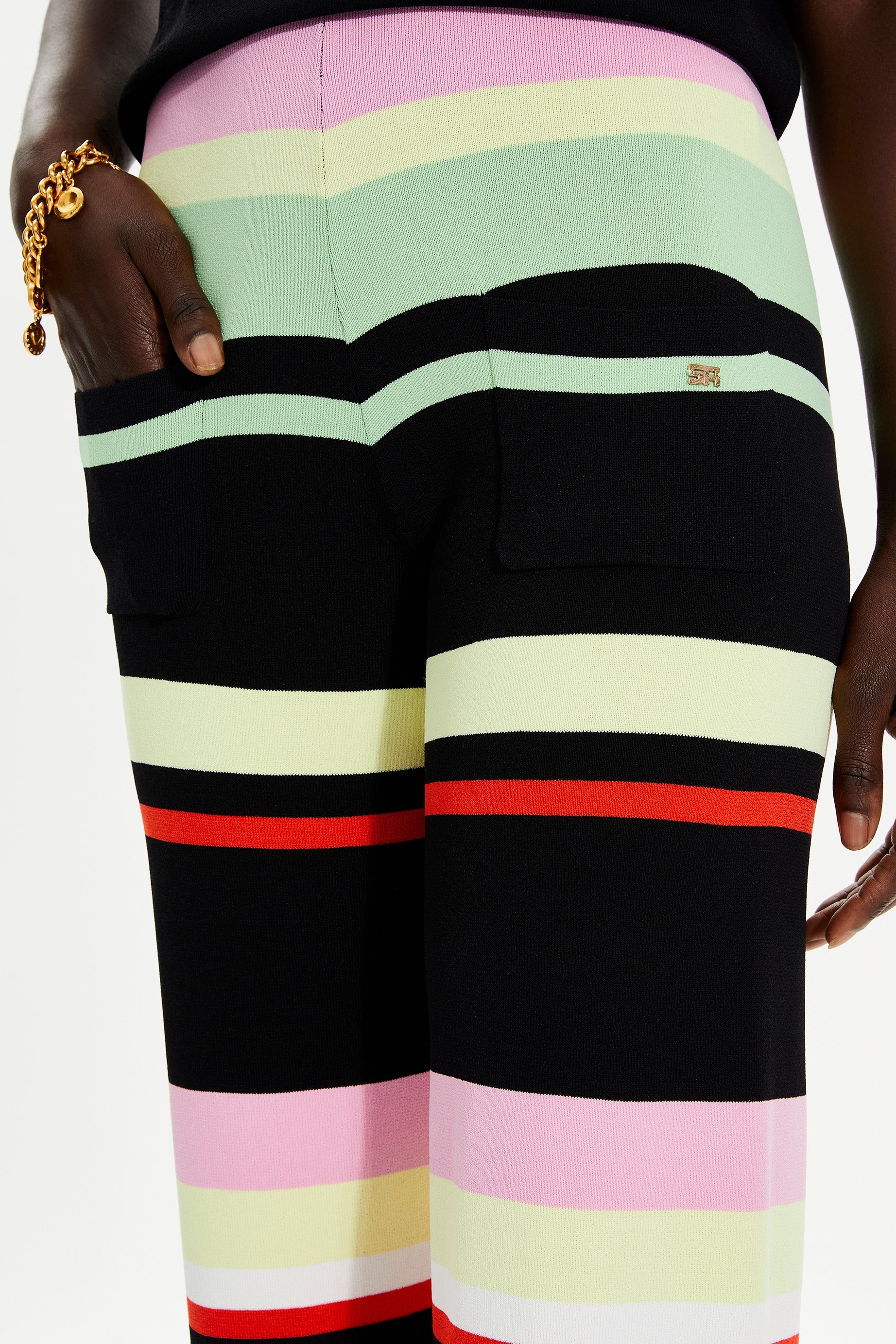 Pantalon rayé à jambes larges - Noir