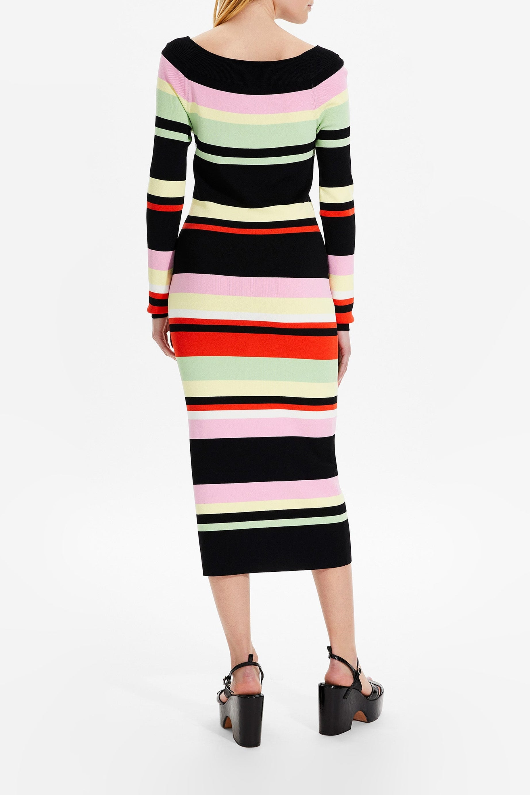 Robe longue rayée moulante à col bateau - Noir