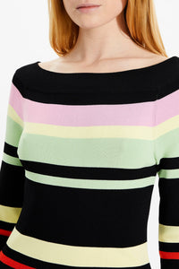 Robe longue rayée moulante à col bateau - Noir