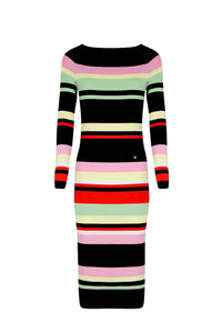 Robe longue rayée moulante à col bateau - Noir