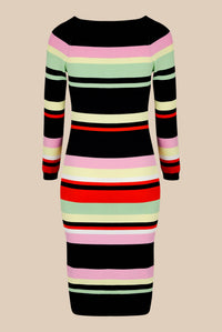 Robe longue rayée moulante à col bateau - Noir