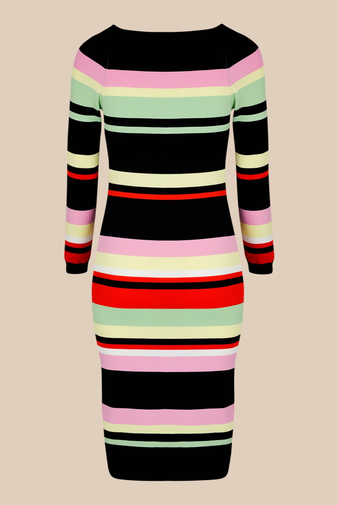 Robe longue rayée moulante à col bateau - Noir