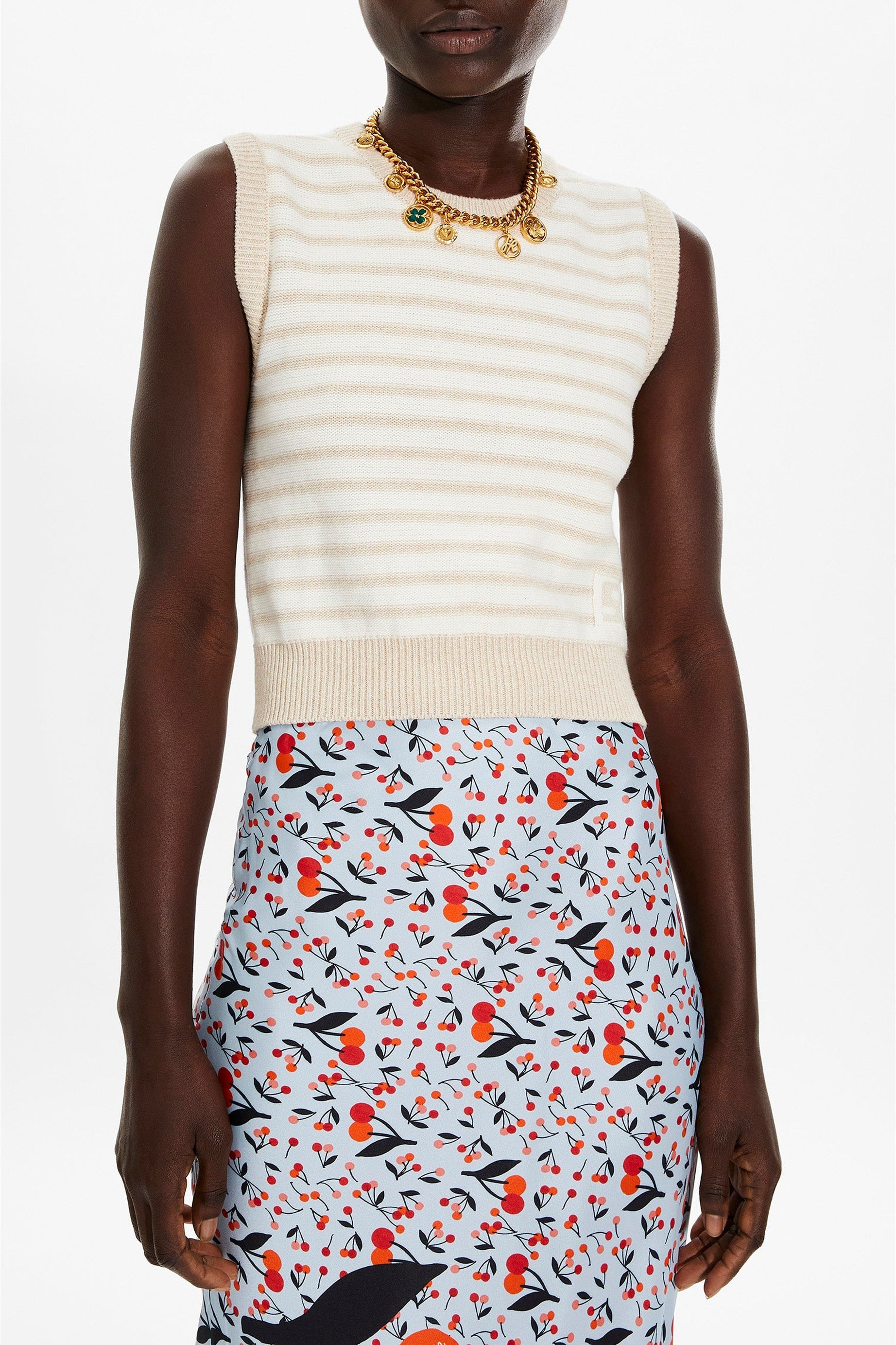 Top sans manches bicolore - Écru & Beige