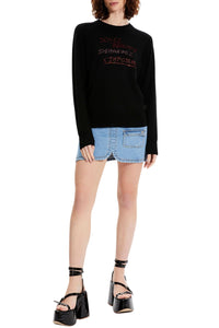 Pull à motifs en strass en laine - Noir