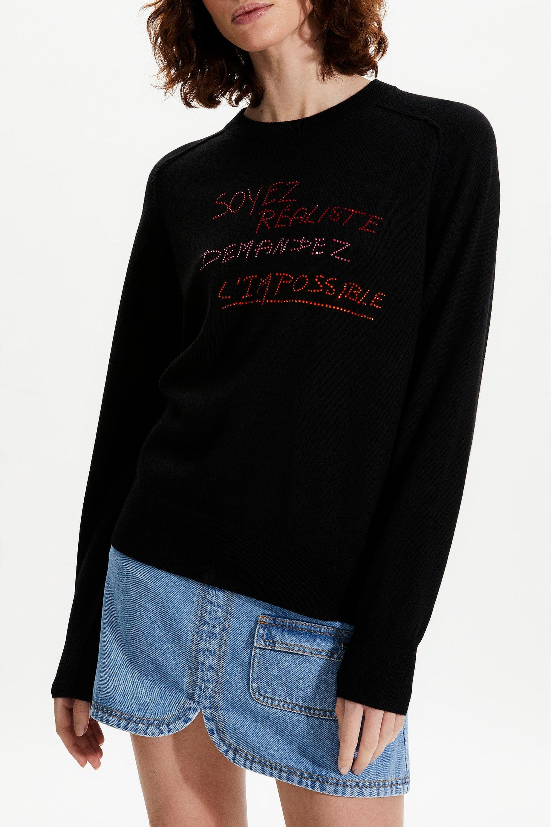Pull à motifs en strass en laine - Noir