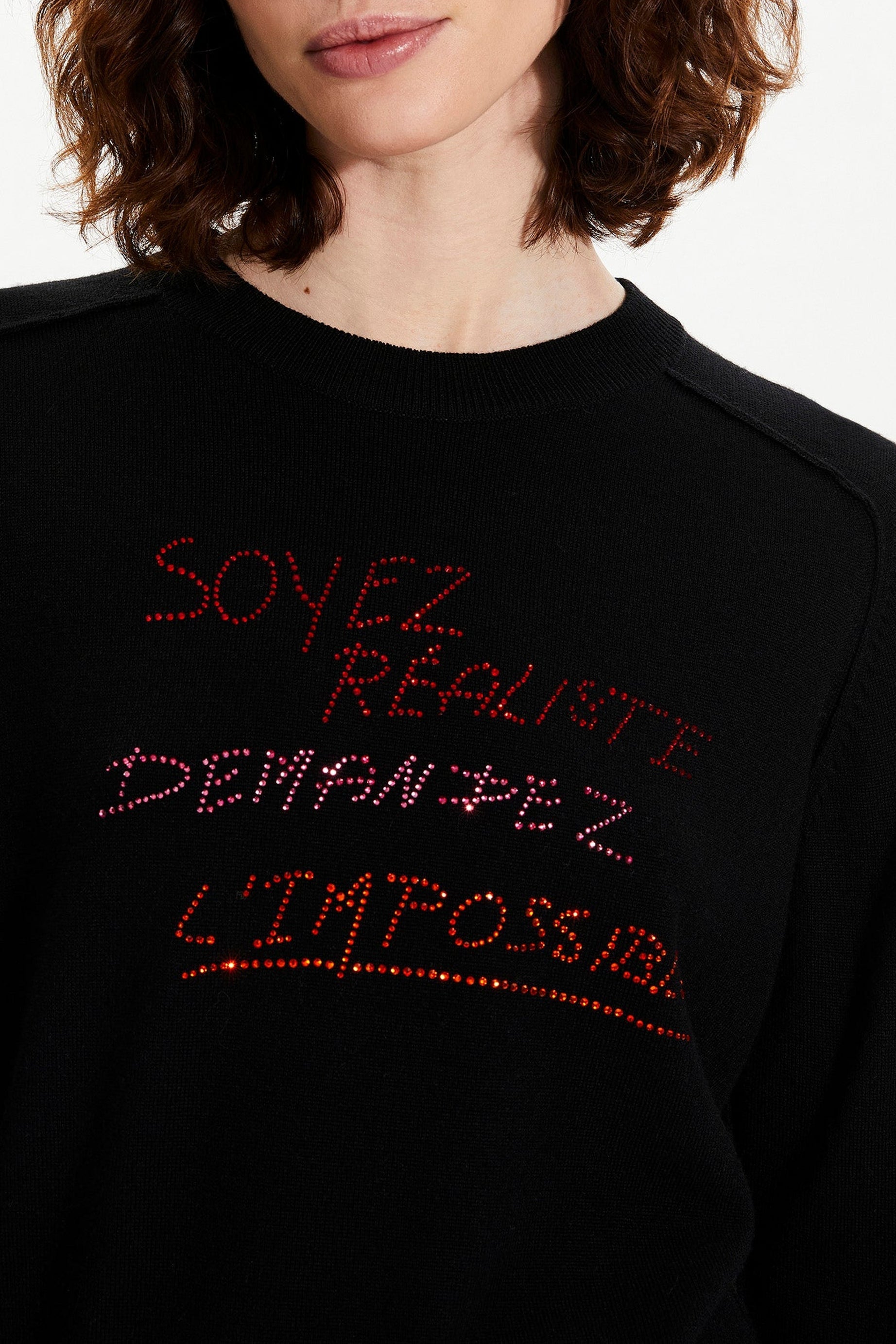 Pull à motifs en strass en laine - Noir