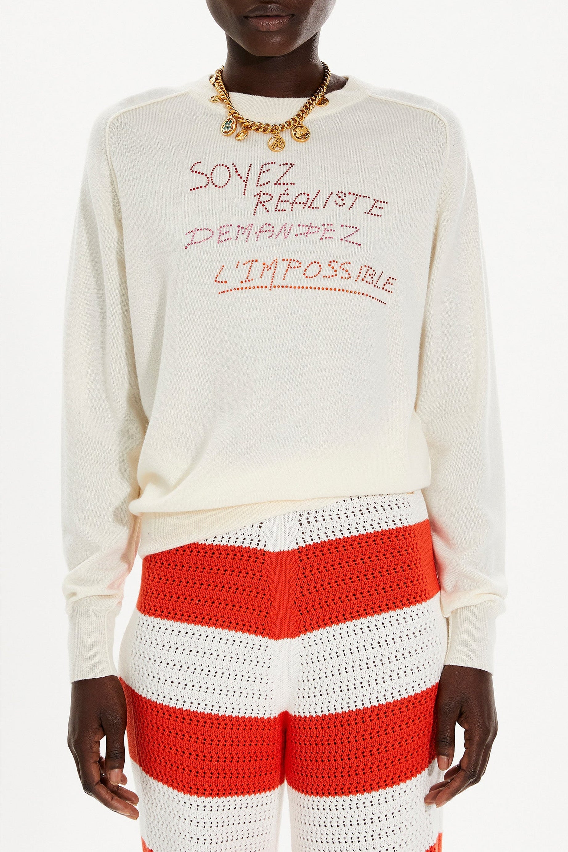 Pull à motifs en strass en laine - Blanc