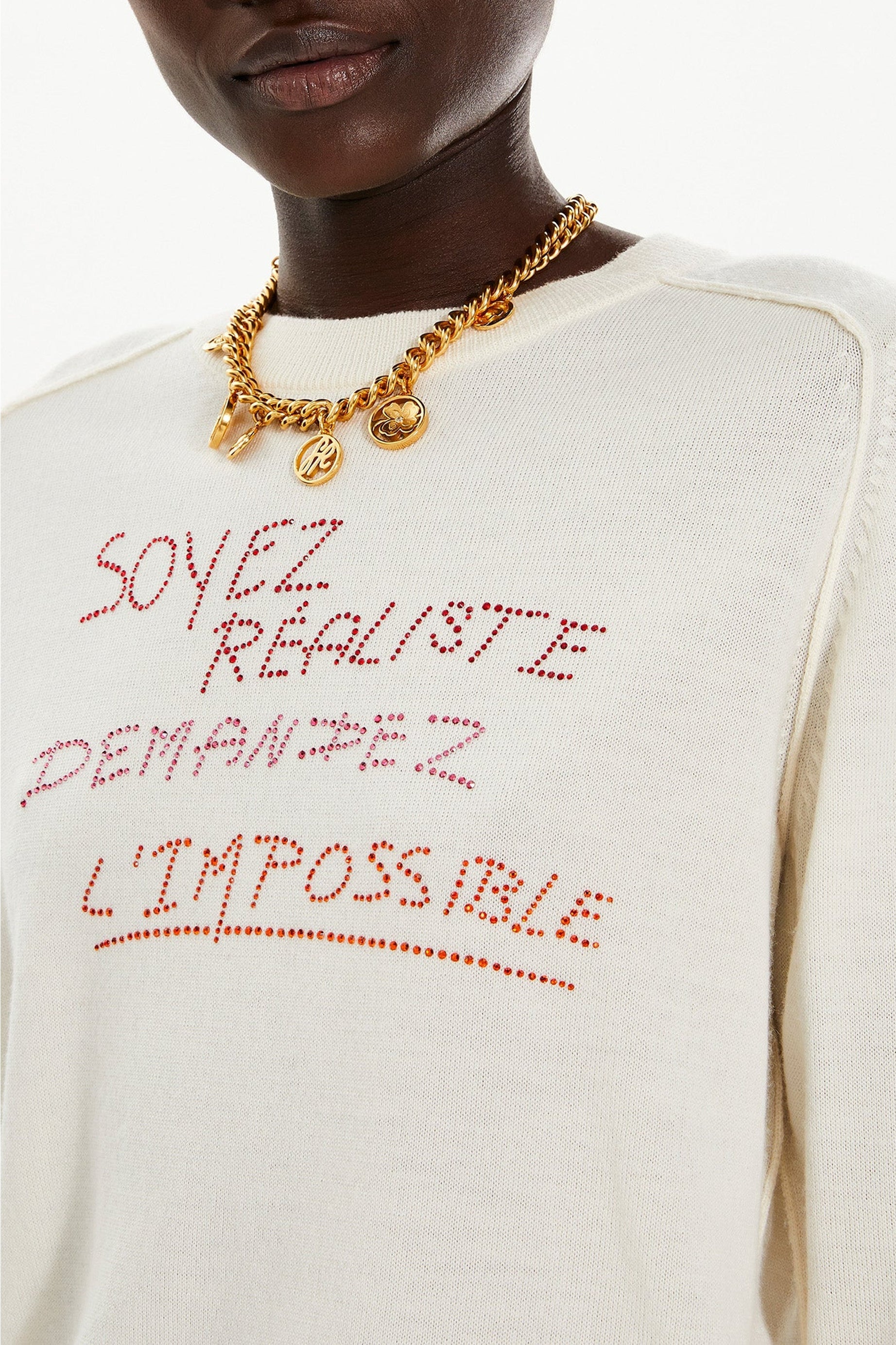 Pull à motifs en strass en laine - Blanc