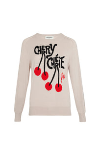 Pull à manches longues à motifs cerises - Beige