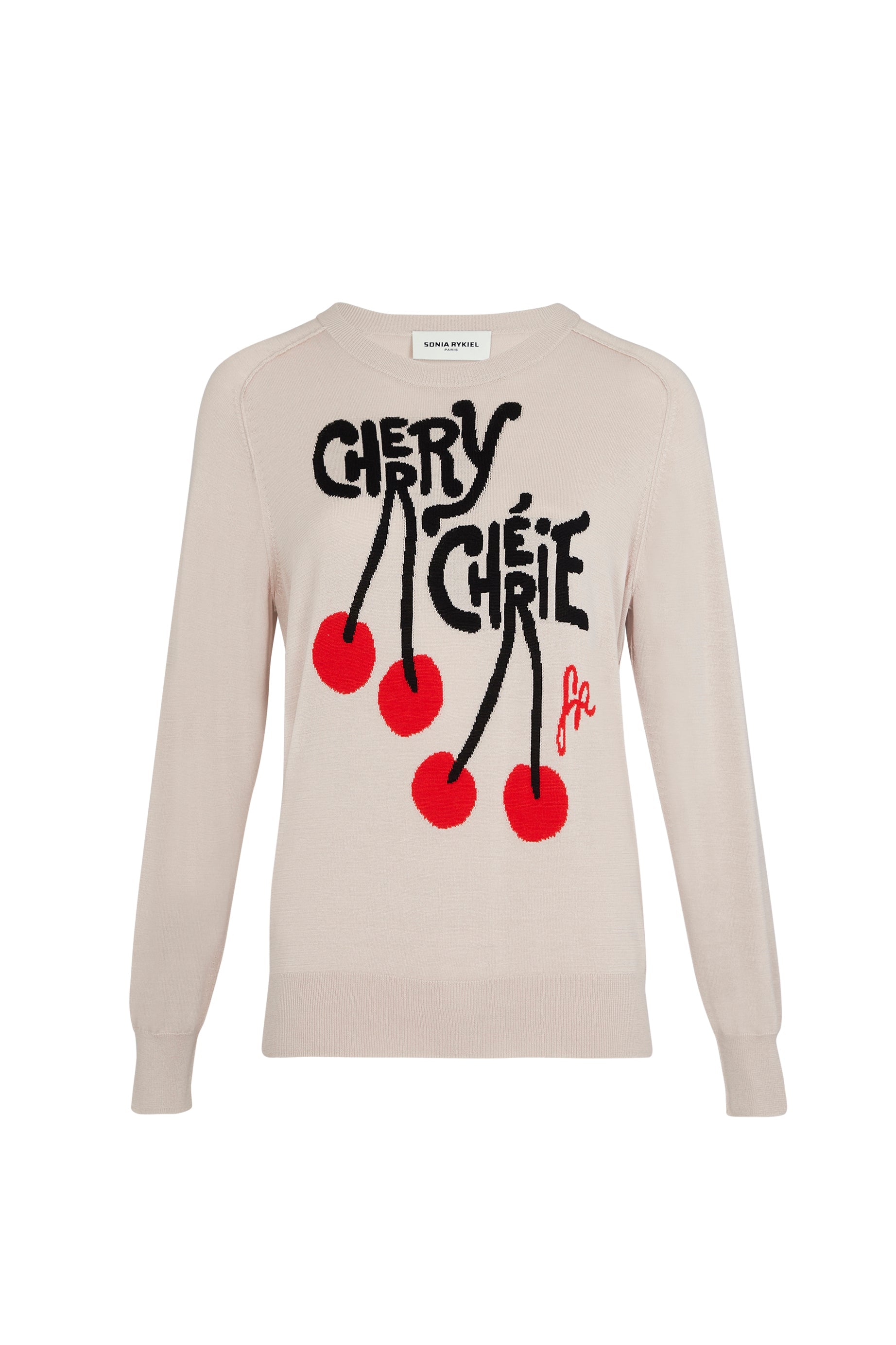 Pull à manches longues à motifs cerises - Beige