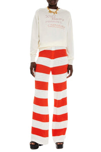 Pantalon ajouré et bicolore rayé - Corail & Écru
