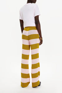 Pantalon ajouré et bicolore rayé - Baby Pink & Kaki