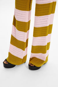 Pantalon ajouré et bicolore rayé - Baby Pink & Kaki