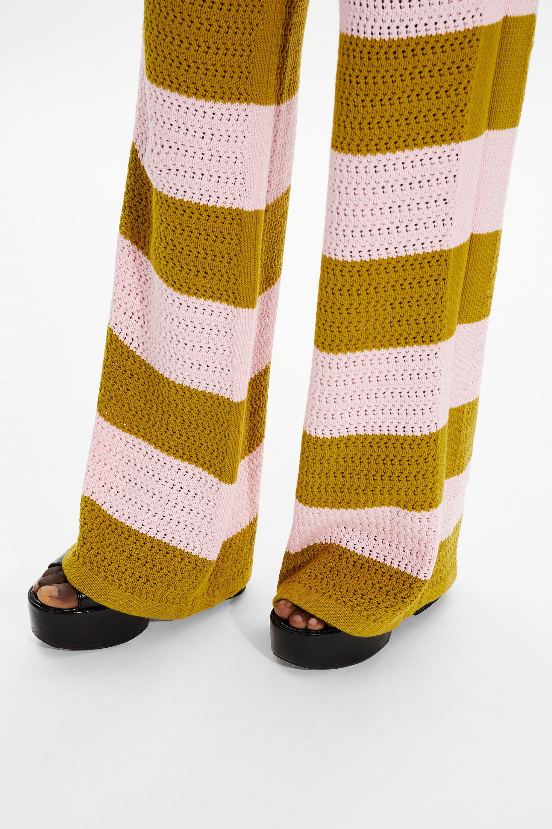 Pantalon ajouré et bicolore rayé - Baby Pink & Kaki