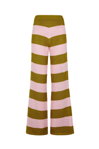 Pantalon ajouré et bicolore rayé - Baby Pink & Kaki