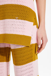 Débardeur ajouré et bicolore rayé - Baby Pink & Kaki