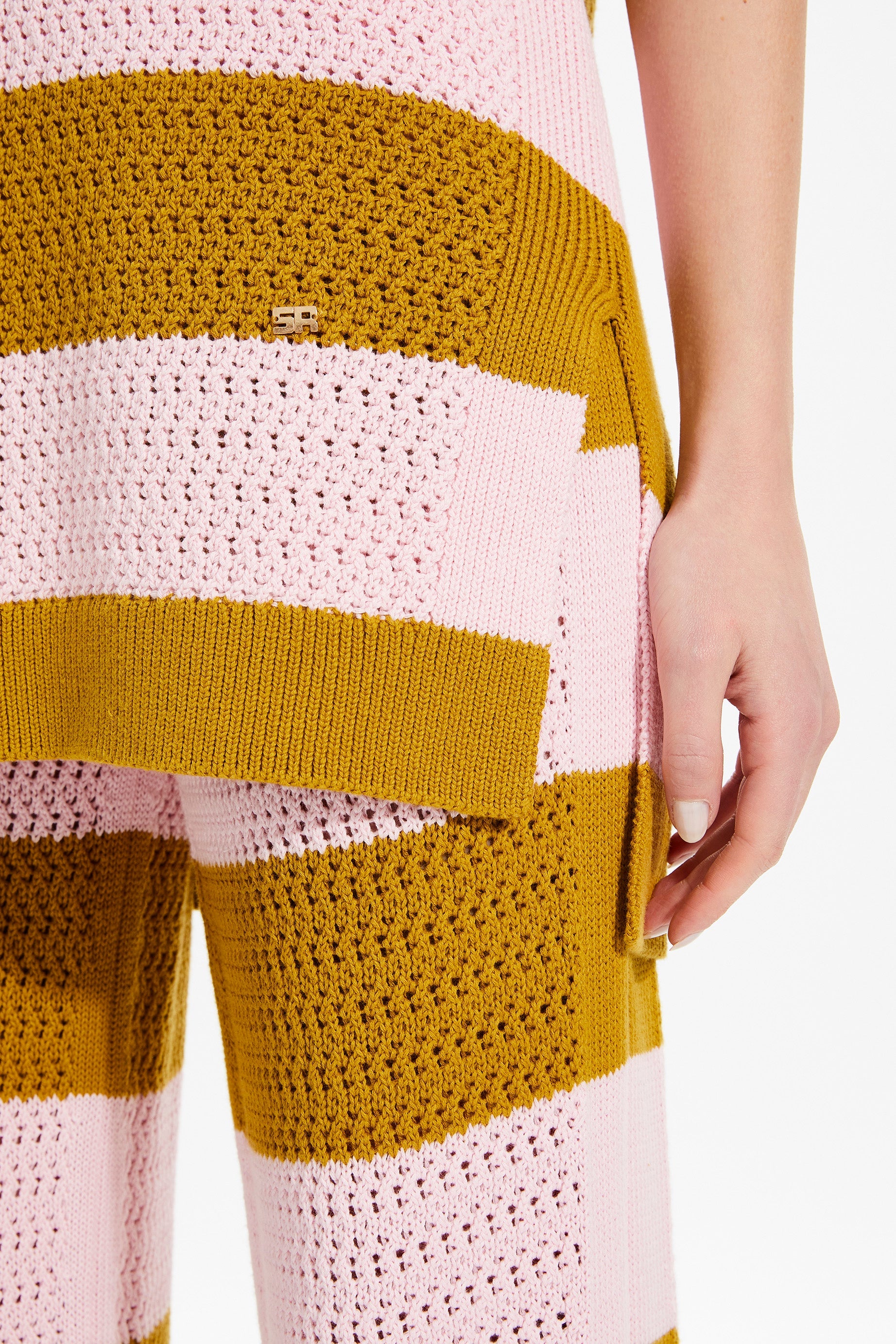 Débardeur ajouré et bicolore rayé - Baby Pink & Kaki