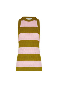 Débardeur ajouré et bicolore rayé - Baby Pink & Kaki