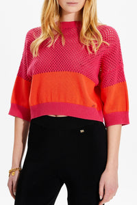 Top court en résille - Fuchsia & Corail