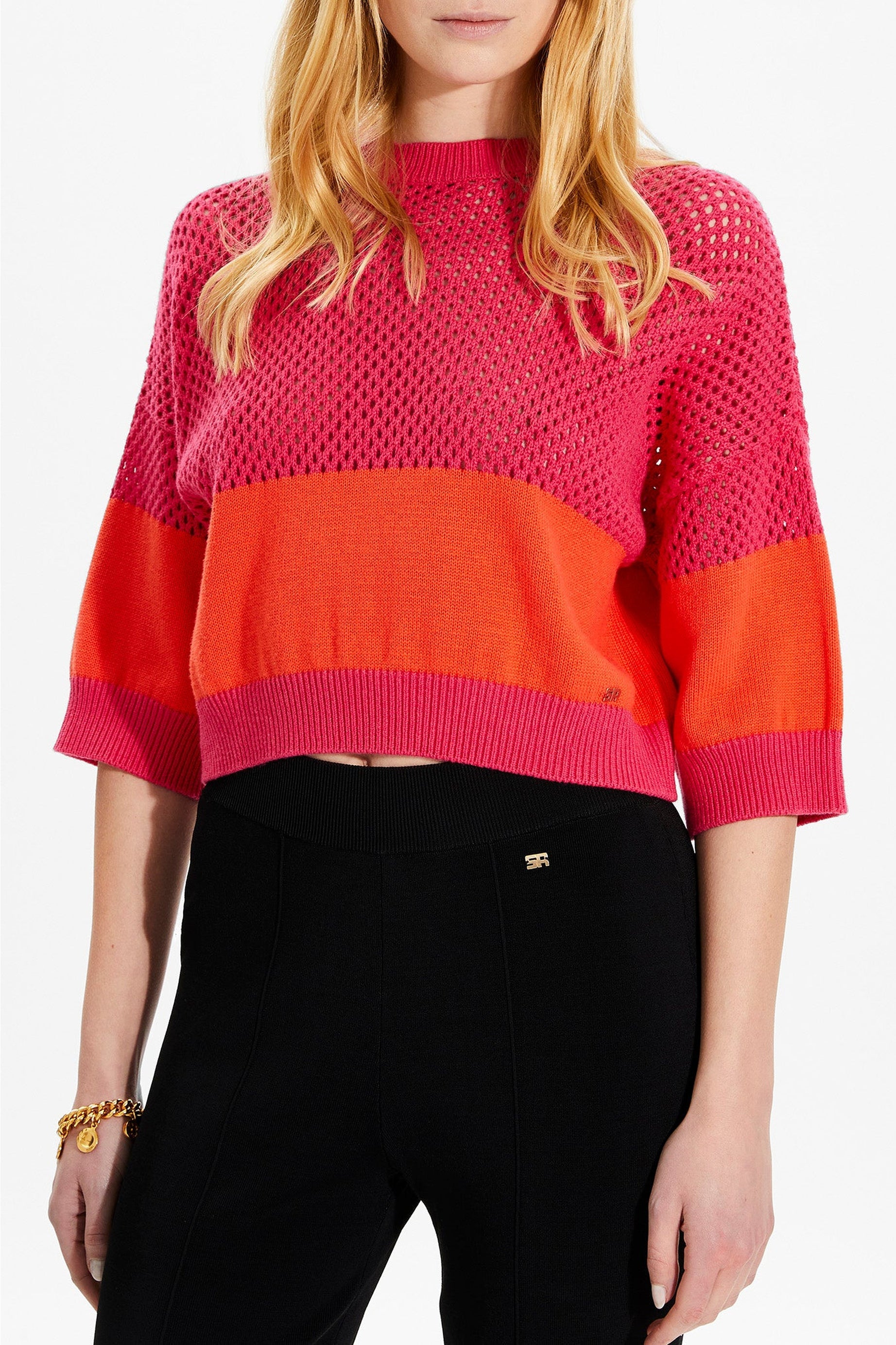 Top court en résille - Fuchsia & Corail