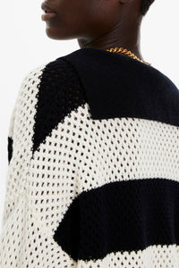 Pull vareuse résille en cachemire - Noir & Écru
