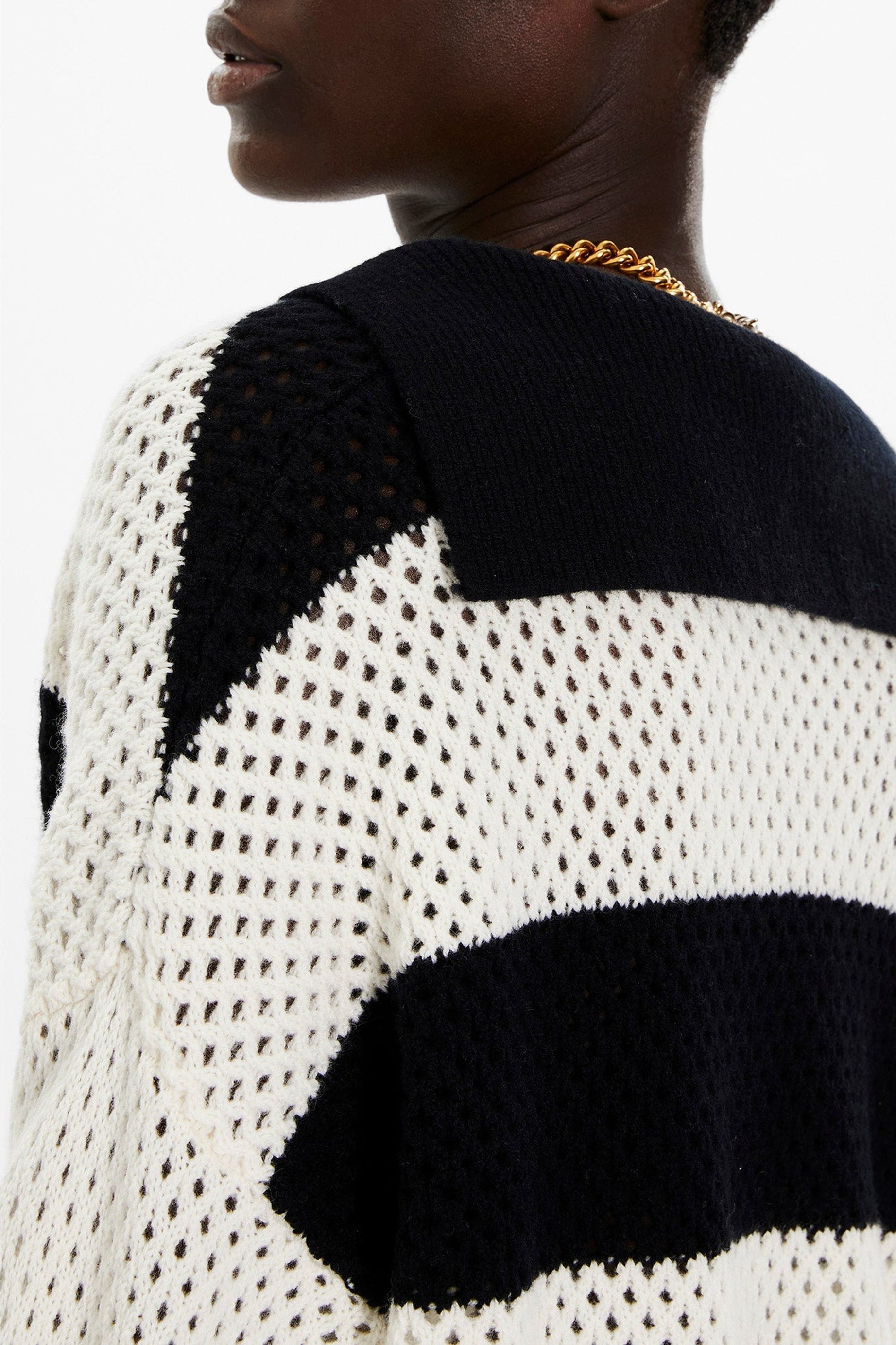 Pull vareuse résille en cachemire - Noir & Écru