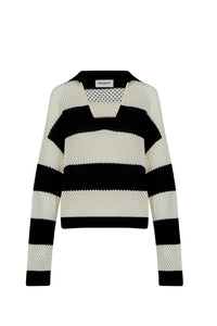 Pull vareuse résille en cachemire - Noir & Écru