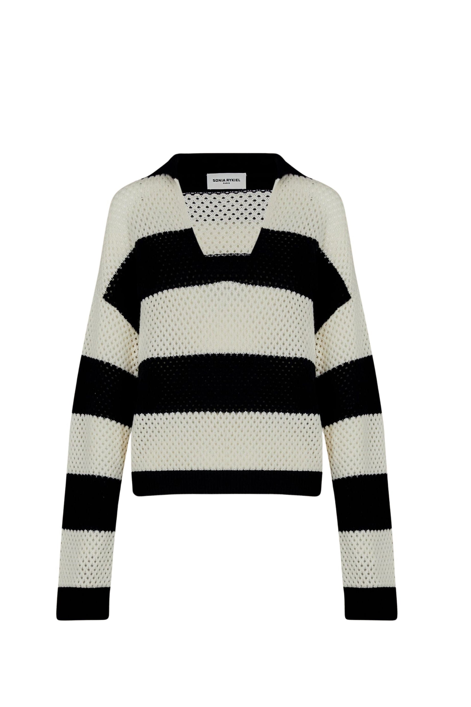 Pull vareuse résille en cachemire - Noir & Écru