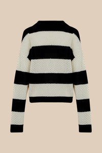 Pull vareuse résille en cachemire - Noir & Écru