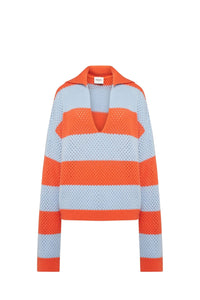 Pull vareuse résille en cachemire - Corail & Baby Blue