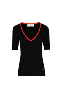 Top à encolure en v colorée - Noir