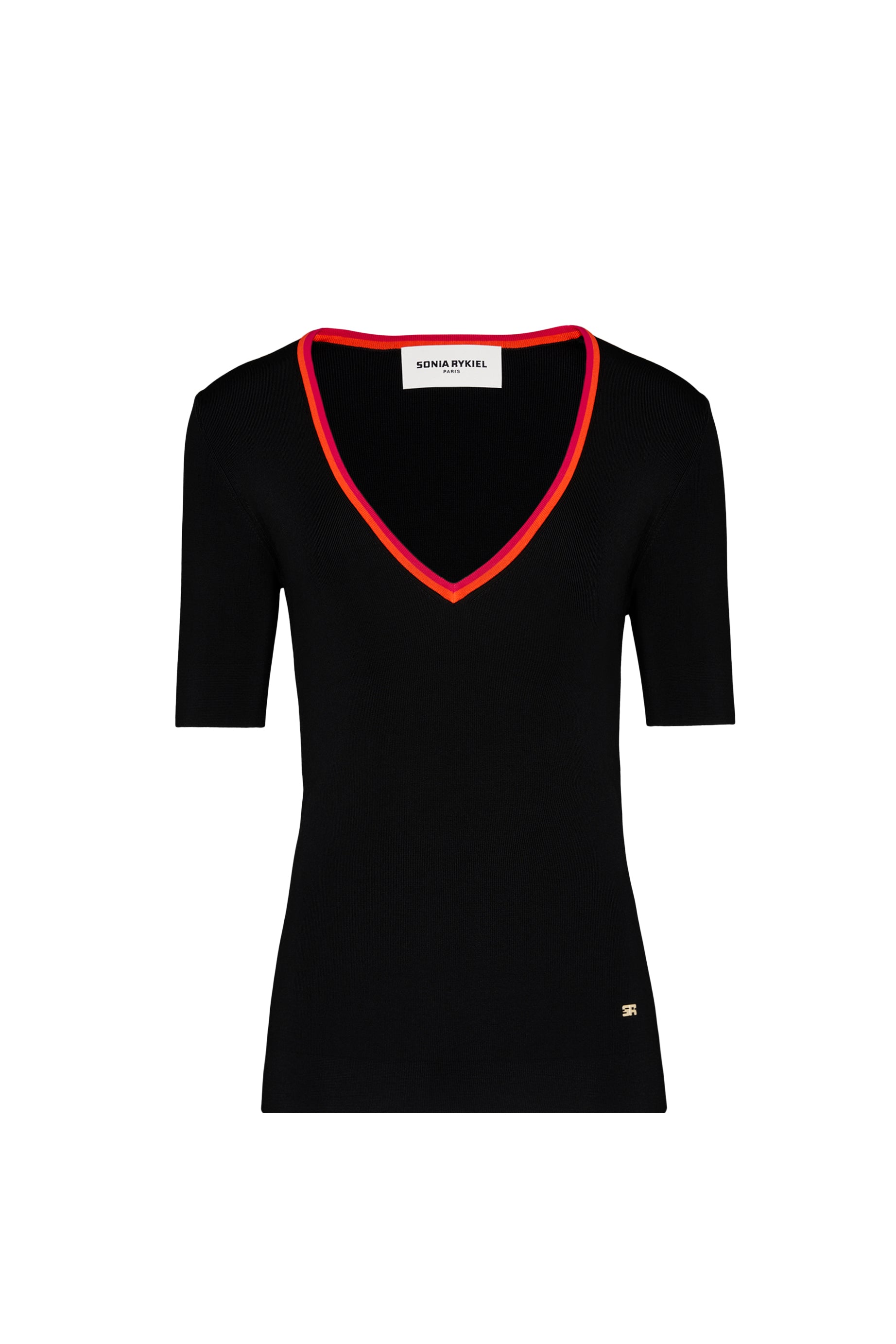 Top à encolure en v colorée - Noir
